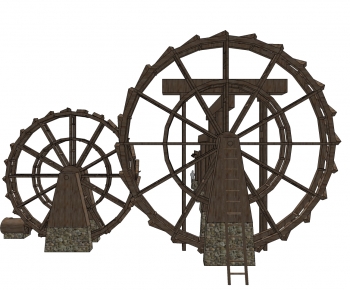 中式双轮木质水车风车-ID:115900049