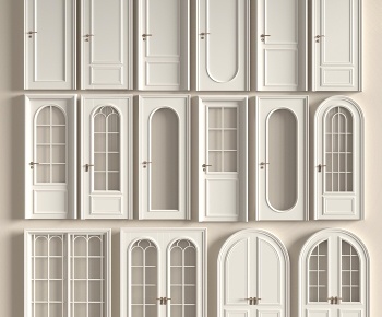 法式奶油风玻璃门组合3D模型