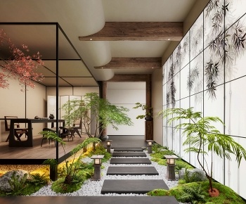新中式茶室过道造景3D模型