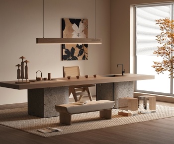 侘寂风茶桌椅组合3D模型
