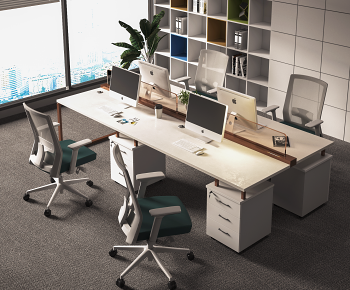 现代员工办公桌椅组合3D模型