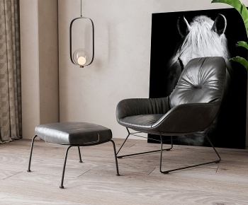 现代皮革休闲椅 脚蹬3D模型