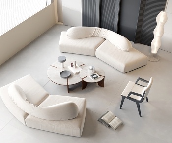 现代弧形双人沙发茶几组合3D模型