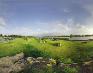 湖边草地生态绿化全景HDR-ID:682818892