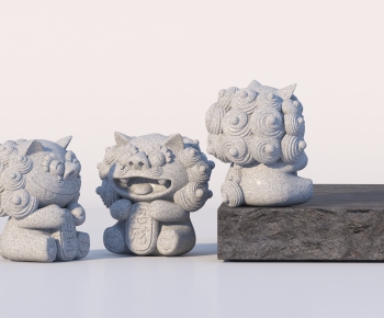中式国潮可爱小石狮子茶宠雕塑小品-ID:279556048