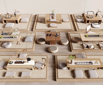 新中式榻榻米茶桌椅组合3D模型