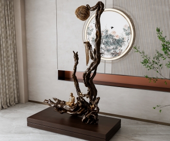 新中式树根雕塑装置摆件-ID:522936116