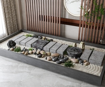 新中式庭院石头踏板组合3D模型