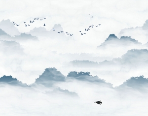 新中式水墨山水壁画-ID:500365028