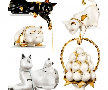 现代猫狗陶瓷雕塑-ID:343580011