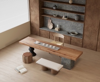 现代实木茶桌椅组合3D模型