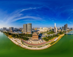 白天城市江流岸边全景HDR-ID:465135108