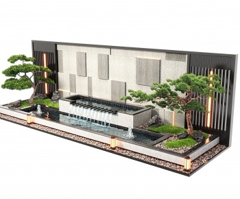 新中式水景墙瀑布小品3D模型
