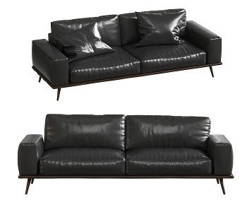 现代黑色皮革双人沙发3D模型