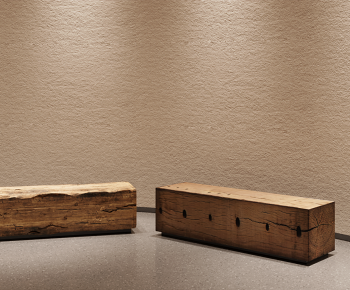 侘寂风老木头长凳3D模型