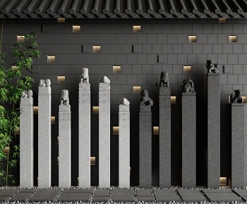 中式庭院雕塑拴马桩 石狮子3D模型