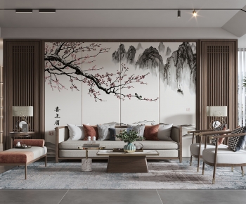 New Chinese Style A Living Room-ID:765245911