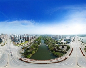白天城市生态绿化河流全景HDR-ID:5937772