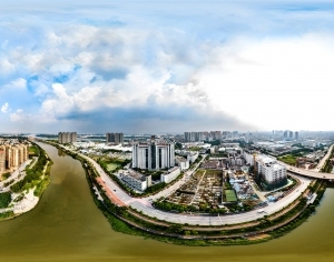 白天城市河流生态绿化全景HDR-ID:5938107
