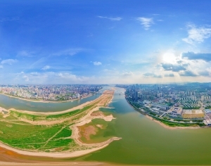 白天城市河流生态绿化全景HDR-ID:5938156