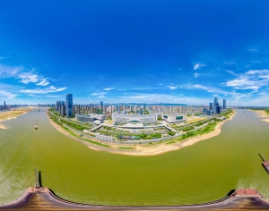 白天城市郊外河流全景HDR-ID:381547937