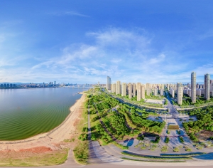 白天城市郊外河流绿化全景HDR-ID:639770031