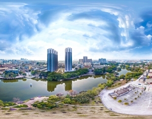 白天城市河流生态绿化全景HDR-ID:5938182
