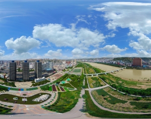 白天城市广场河道全景HDR-ID:609049818