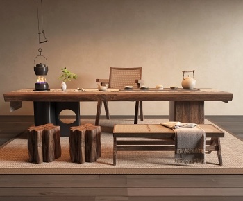 侘寂风茶桌椅组合3D模型