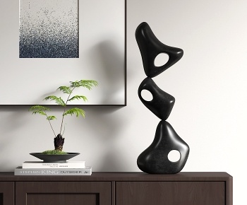 现代深色抽象雕塑苔藓绿植3D模型