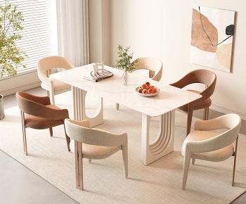现代奶油风餐桌椅组合3D模型