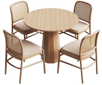 现代圆形休闲桌藤编椅3D模型