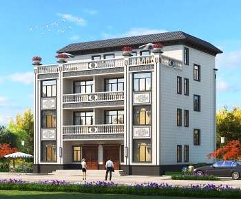 新中式双排别墅3D模型