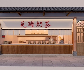 新中式瓦罐奶茶店门头3D模型