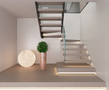 现代实木楼梯间3D模型