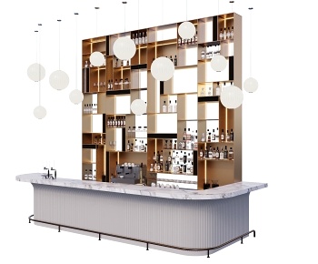 现代酒吧台服务台酒架3D模型