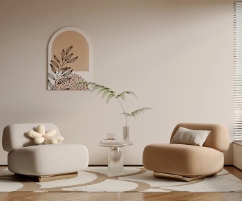 现代奶油风布艺单人沙发3D模型