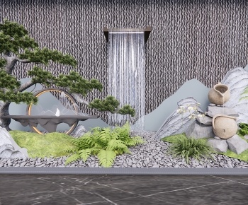 新中式水景墙假山小品3D模型