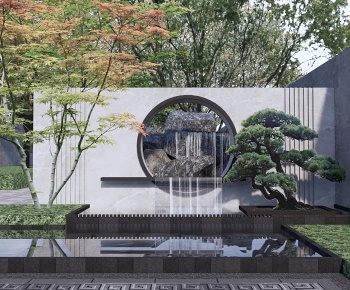 新中式假山水景墙瀑布流水小品3D模型