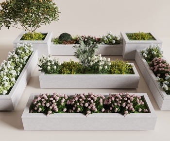 现代花池 花坛 绿植花卉3D模型