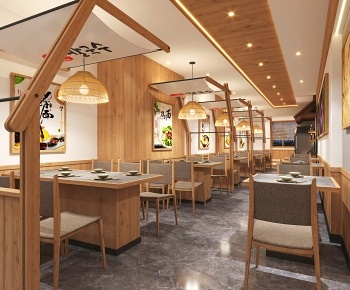 现代原木风餐厅3D模型