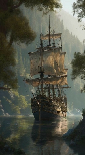 欧式帆船风景油画-ID:5943401