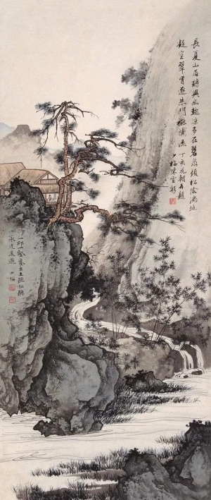中式山水国画挂画-ID:445028072