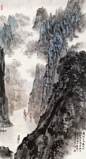 中式山水国画挂画-ID:733087068