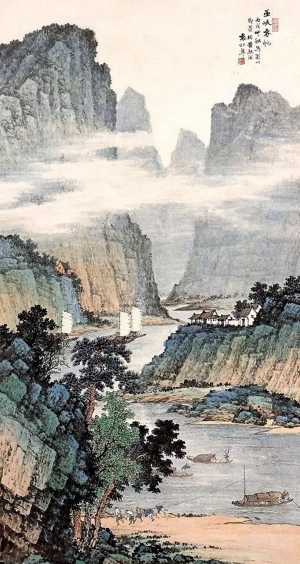 中式山水国画挂画-ID:116276981
