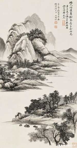 中式山水国画挂画-ID:678736935