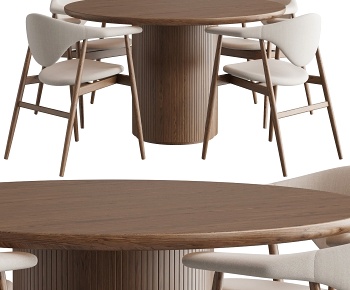 WestElm现代圆餐桌椅组合3D模型