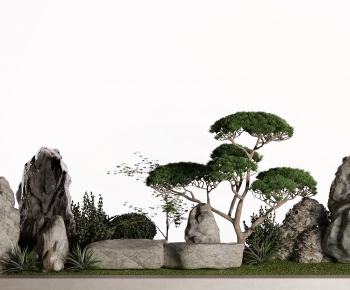 新中式假山 石头 景观树-ID:373151068