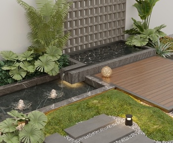 现代花园水池水景3D模型