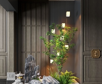 新中式室内景观植物造景3D模型